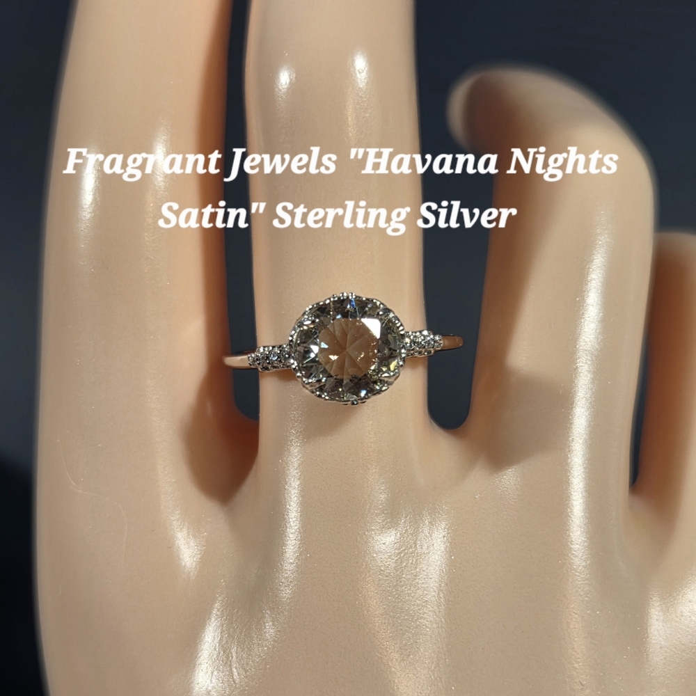 Fragrant Jewels "Havana Nights Satin" Sterling Silver Ring W/ Swarovski Crystal